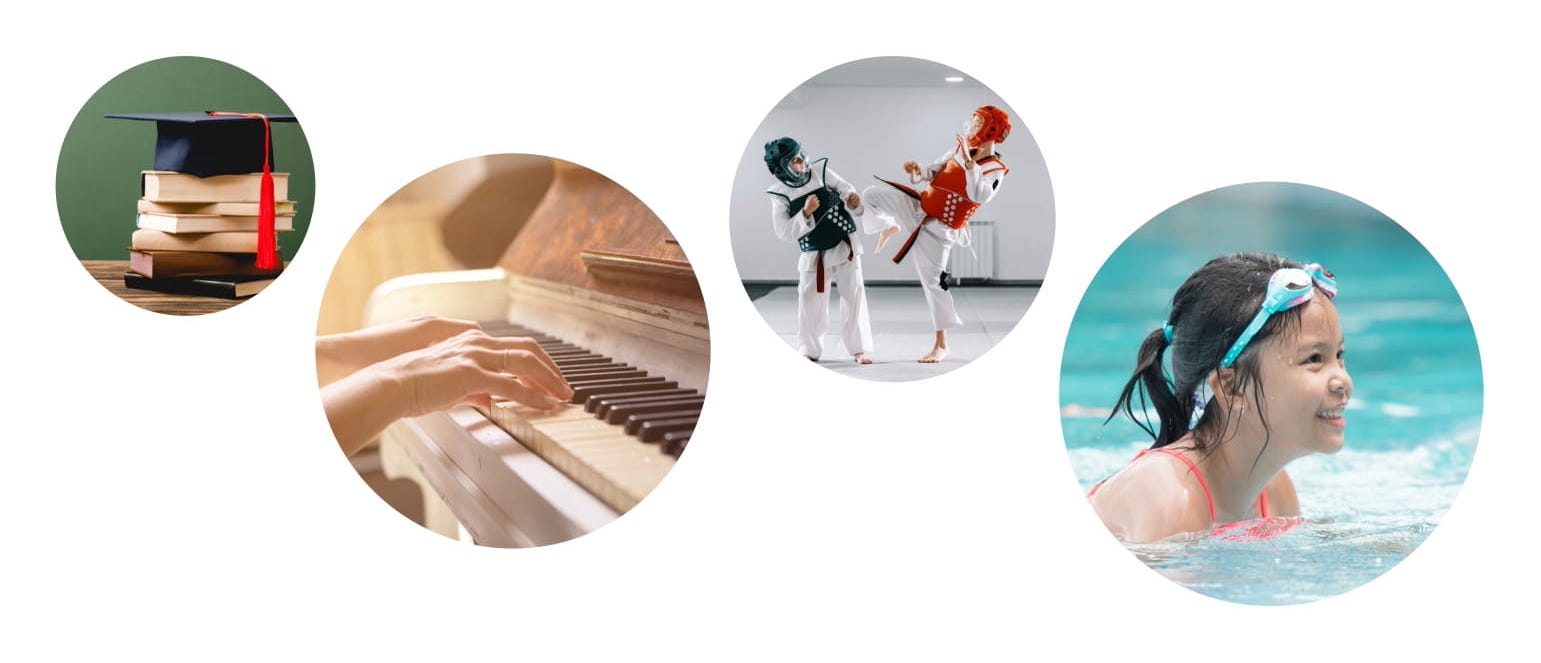 Academics, piano, taekwondo and swimming